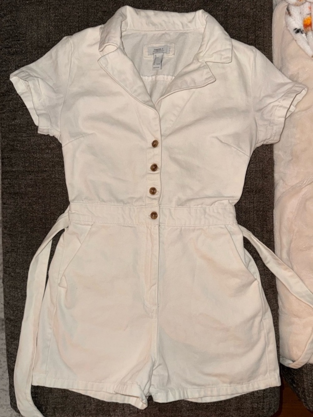 Denim Forever 21 White Button Front Romper Size Small